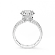 White Gold Round Shape Diamond Split Shank Pave Engagement Ring With U Cut Setting.